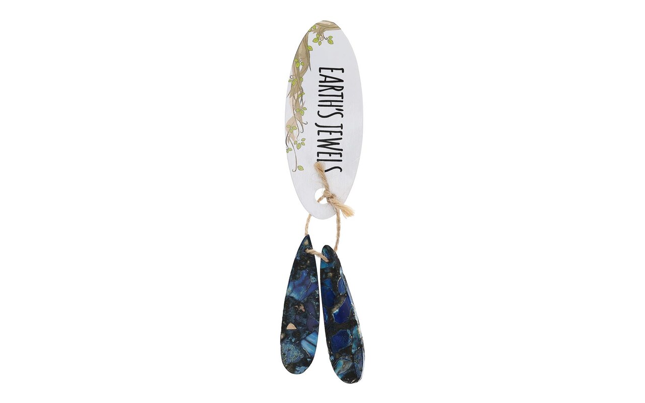 John Bead Earth's Jewels SP Pendant 2 piece Blue, Teardrop 12x46 mm, semi precious beads, synthetic imperial jasper blue, flat back and a drilled hole at the top